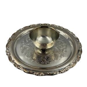 Vintage Silver Plated Chips N Dip Decorative Etched Serving Tray Bridgerton
